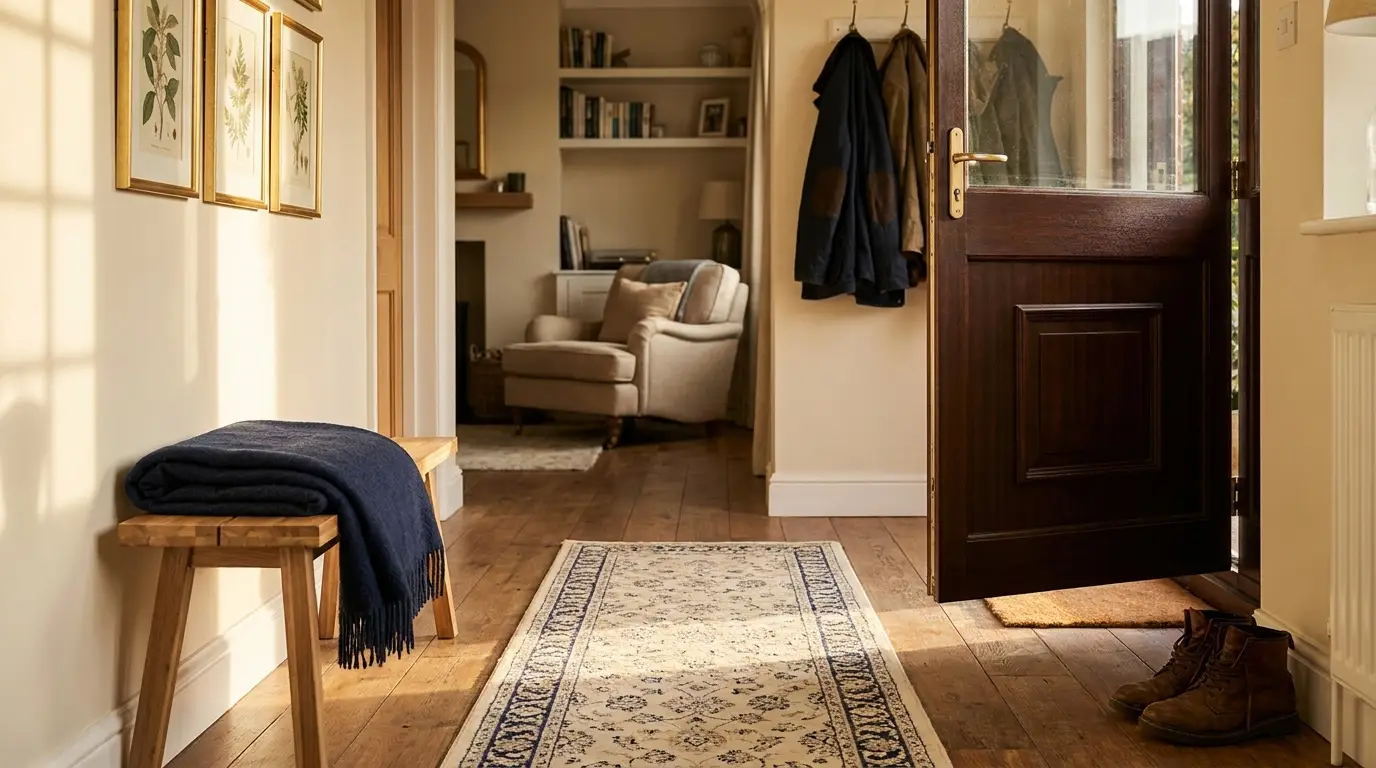 A bright, lived-in suburban home interior with sunlight