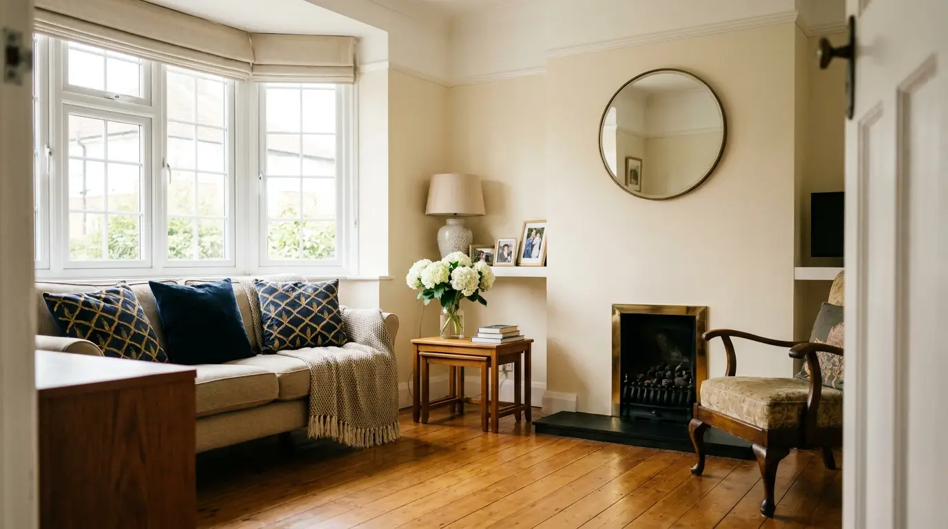 A bright, tidy 1930s living room ready for a valuation