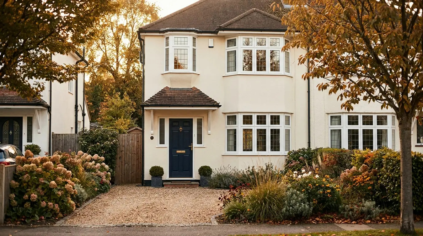 A welcoming 1930s semi with a tidy front garden and driveway