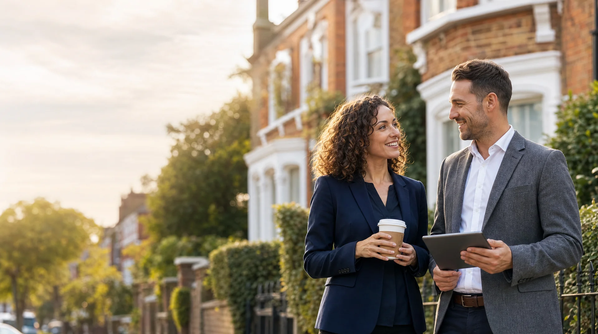 Two local 100 Key Properties agents talking outside a period home
